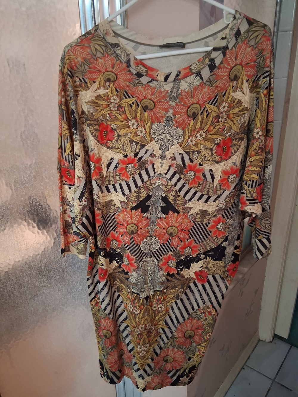 Alexander McQueen Large Floral Print 3/4 Sleeve Knit Silk Dress